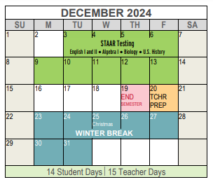 District School Academic Calendar for Fw Rgnl Program For Deaf for December 2024