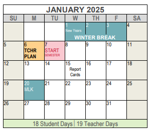 District School Academic Calendar for Hubbard Elementary for January 2025