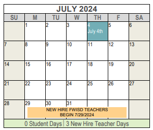 District School Academic Calendar for Fw Rgnl Program For Deaf for July 2024