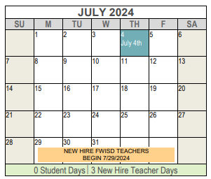 District School Academic Calendar for Christene C  Moss Elementary for July 2024