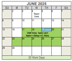 District School Academic Calendar for James Middle School for June 2025