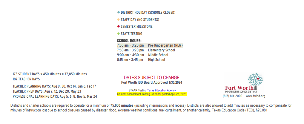 District School Academic Calendar Key for Tier 1 Southwest D A E P  H S