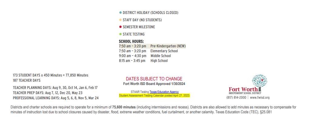 District School Academic Calendar Key for Fw Rgnl Program For Deaf