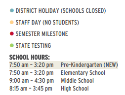 District School Academic Calendar Legend for Middle Lvl Lrn Ctr