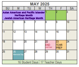 District School Academic Calendar for Fw Rgnl Program For Deaf for May 2025