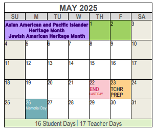 District School Academic Calendar for Tier 1 Southwest D A E P  H S for May 2025