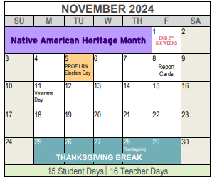 District School Academic Calendar for Tier 1 Southwest D A E P  H S for November 2024