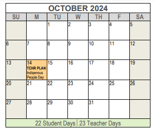 District School Academic Calendar for Fw Rgnl Program For Deaf for October 2024
