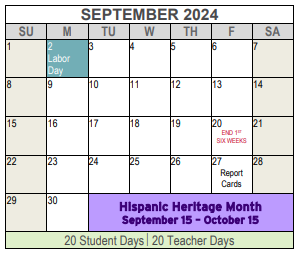 District School Academic Calendar for District Wide Elementary for September 2024