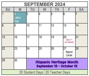 District School Academic Calendar for Fw Rgnl Program For Deaf for September 2024