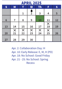 District School Academic Calendar for Walsh Middle for April 2025