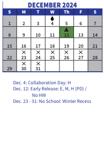 District School Academic Calendar for Walsh Middle for December 2024