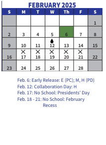 District School Academic Calendar for Walsh Middle for February 2025