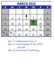 District School Academic Calendar for Walsh Middle for March 2025