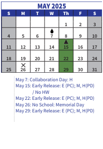 District School Academic Calendar for Walsh Middle for May 2025