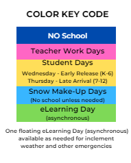 District School Academic Calendar Legend for Custer Baker Middle School