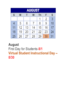 District School Academic Calendar for Thompson Crossing Elementary Schl for August 2024