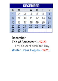 District School Academic Calendar for Thompson Crossing Elementary Schl for December 2024