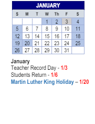 District School Academic Calendar for Thompson Crossing Elementary Schl for January 2025