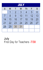 District School Academic Calendar for Thompson Crossing Elementary Schl for July 2024