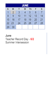 District School Academic Calendar for Thompson Crossing Elementary Schl for June 2025