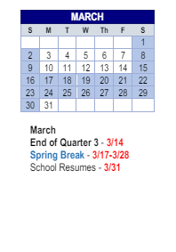District School Academic Calendar for Thompson Crossing Elementary Schl for March 2025