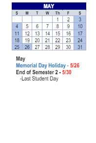 District School Academic Calendar for Thompson Crossing Elementary Schl for May 2025