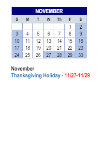 District School Academic Calendar for Thompson Crossing Elementary Schl for November 2024