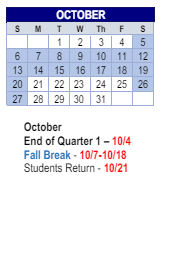 District School Academic Calendar for Thompson Crossing Elementary Schl for October 2024