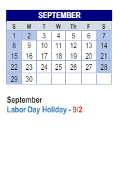 District School Academic Calendar for Thompson Crossing Elementary Schl for September 2024