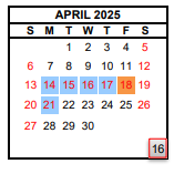 District School Academic Calendar for Young (J.E.) Academic Center for April 2025