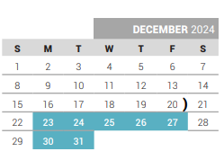District School Academic Calendar for Acker Special Programs Center for December 2024