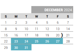 District School Academic Calendar for Pink Elementary for December 2024