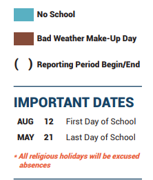 District School Academic Calendar Legend for Collin Co J J A E P