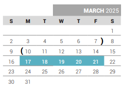 District School Academic Calendar for Acker Special Programs Center for March 2025