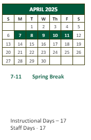 District School Academic Calendar for Mimosa Elementary School for April 2025