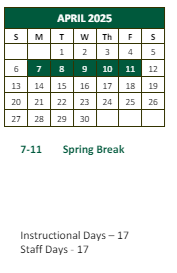 District School Academic Calendar for Bear Creek Middle School for April 2025