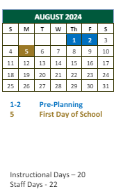 District School Academic Calendar for E. C. West Elementary School for August 2024