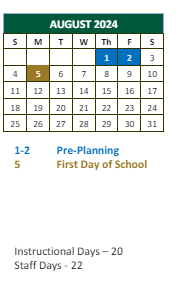 District School Academic Calendar for Independence Alternative School for August 2024