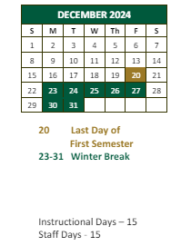 District School Academic Calendar for North Springs High School for December 2024