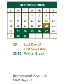 District School Academic Calendar for Bear Creek Middle School for December 2024