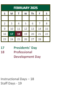 District School Academic Calendar for Mcclarin Alternative School for February 2025