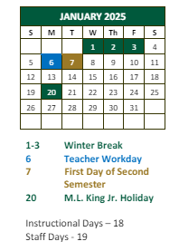 District School Academic Calendar for Mimosa Elementary School for January 2025