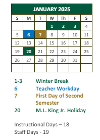 District School Academic Calendar for Mcclarin Alternative School for January 2025