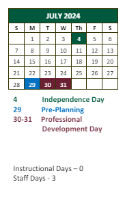 District School Academic Calendar for Westlake High School for July 2024