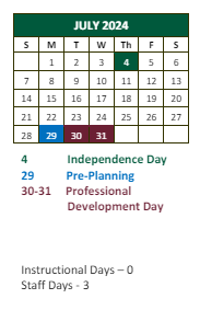 District School Academic Calendar for Tubman Elementary School for July 2024