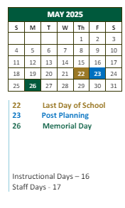 District School Academic Calendar for Fulton County High School for May 2025