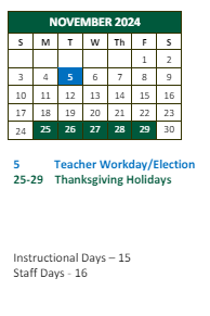 District School Academic Calendar for Conley Hills Elementary School for November 2024