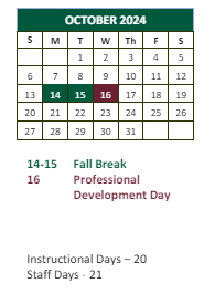 District School Academic Calendar for Woodland Elementary School for October 2024