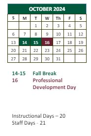 District School Academic Calendar for Sandy Springs Middle School for October 2024